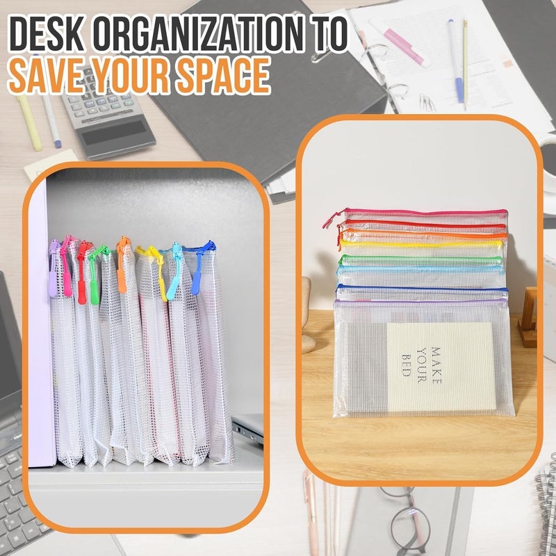 YOPCDJ 24pcs Mesh Zipper Pouch, PVC, Office Supplies Organizers, 17" x 12" A3, 8 Color, Foldable, Zipper Closure - Image 5